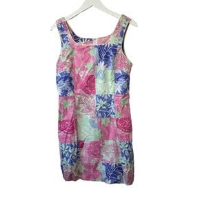 Vintage Lilly Pulitzer Patchwork Sleeveless Shift Dress Women's 8 100% Cotton